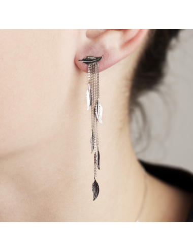 Boucles d'oreilles pluie de petites plumes d'or - Or Jaune ou Or Blanc 375 millièmes (9 Carats)