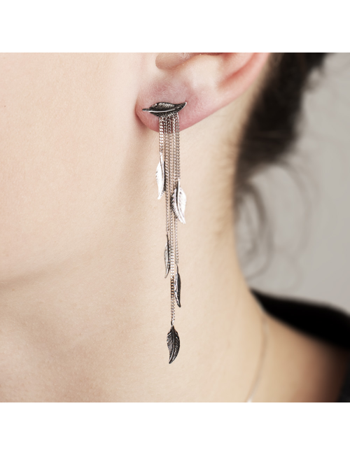 Boucles d'oreilles pluie de petites plumes d'or - Or Jaune ou Or Blanc 375 millièmes (9 Carats)