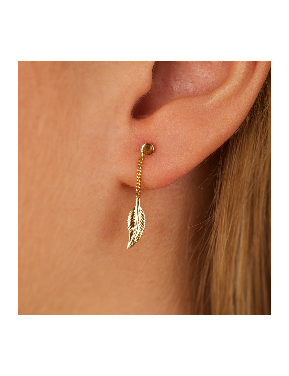 Boucles d'oreilles plume précieuse suspendue - Or Jaune ou Or Blanc 375 millièmes (9 Carats)