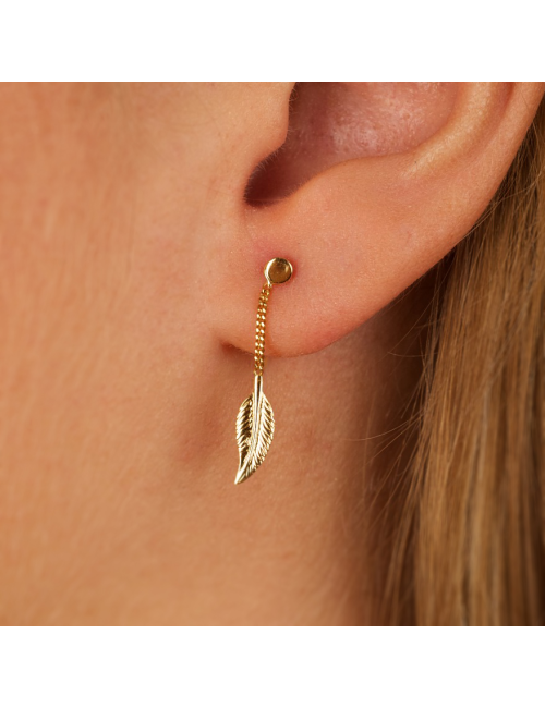 Boucles d'oreilles plume précieuse suspendue - Or Jaune ou Or Blanc 375 millièmes (9 Carats)