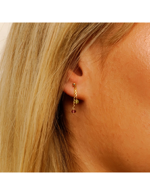 Boucles d'oreilles duo pastel tourmaline & péridot - Or Jaune ou Or Blanc 375 millièmes (9 Carats)