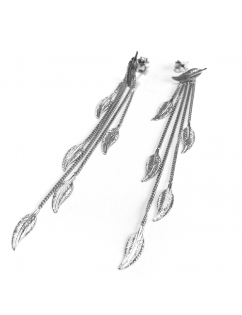 Boucles d'oreilles pluie de petites plumes d'or - Or Jaune ou Or Blanc 375 millièmes (9 Carats)
