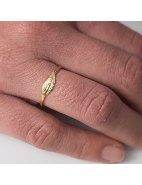 Bague petite plume d'Or - Or Jaune ou Or Blanc 375 millièmes (9 Carats)
