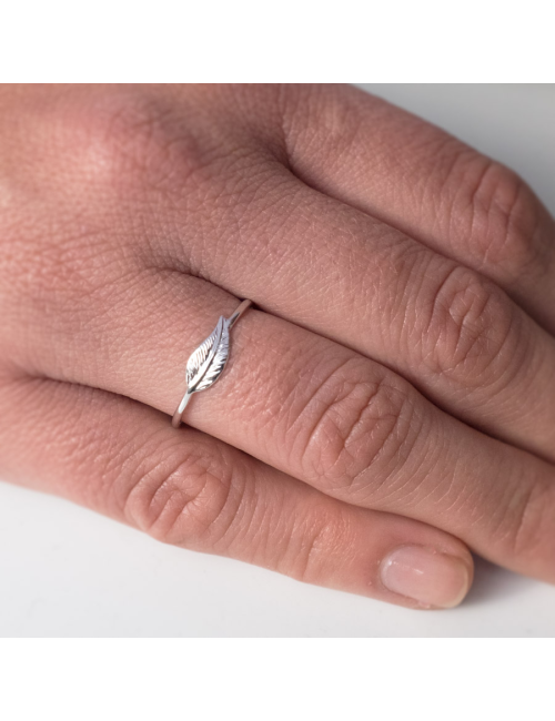 Bague petite plume d'Or - Or Jaune ou Or Blanc 375 millièmes (9 Carats)