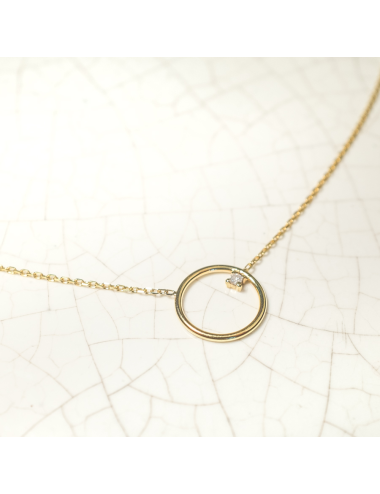 Collier petit cercle en Or et diamant éthique - Or Jaune ou Or Blanc 375 millièmes (9 Carats)