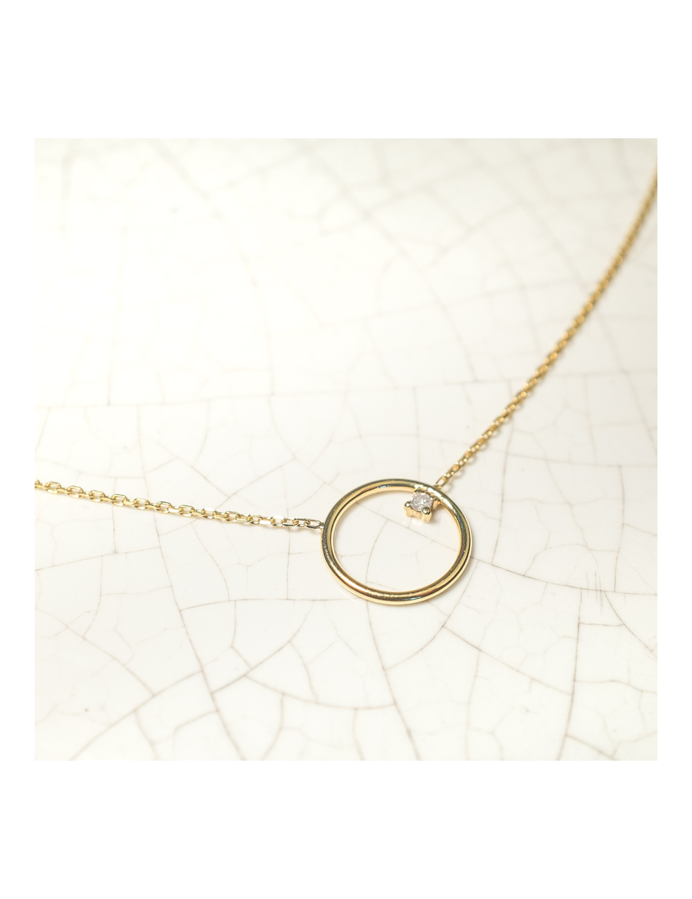 Collier petit cercle en Or et diamant éthique - Or Jaune ou Or Blanc 375 millièmes (9 Carats)