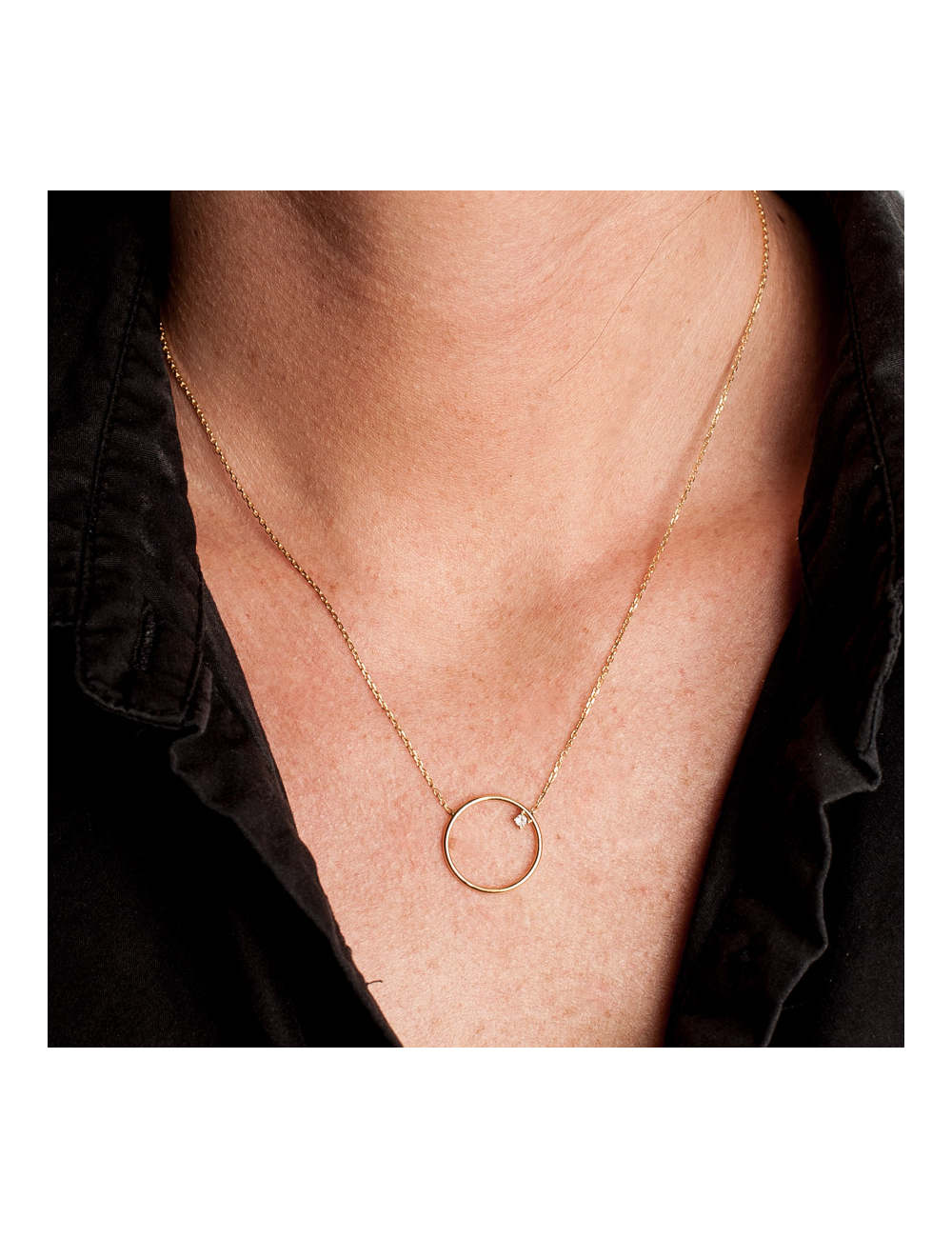 Collier grand cercle en Or et diamant éthique - Or Jaune ou Or Blanc 375 millièmes (9 Carats)