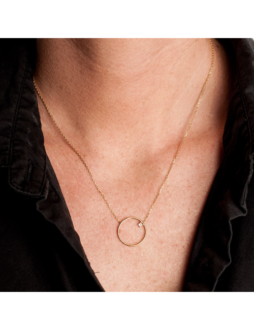 Collier grand cercle en Or et diamant éthique - Or Jaune ou Or Blanc 375 millièmes (9 Carats)