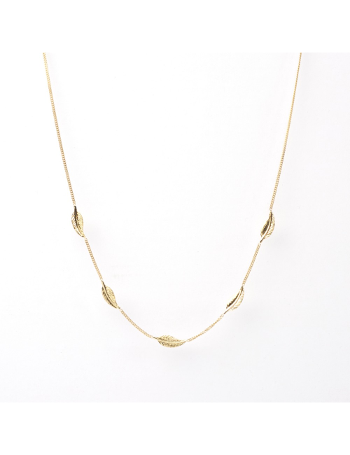 Collier enfant 5 petites plumes en Or jaune ou en Or blanc 9 carats