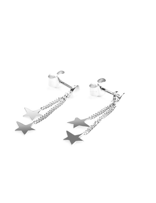 Boucles d'oreille enfant 2 étoiles asymétriques en Or jaune, Or blanc ou Or bicolore 9 carats