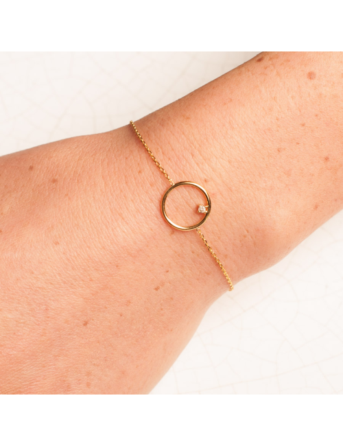 Bracelet cercle en fil, serti d’un diamant de laboratoire - Or Jaune ou Or Blanc 375 millièmes (9 Carats)