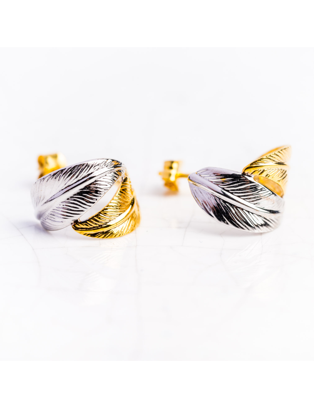 Boucles d'oreilles grande créole ailée - Or Bicolore 375 millièmes (9 Carats)