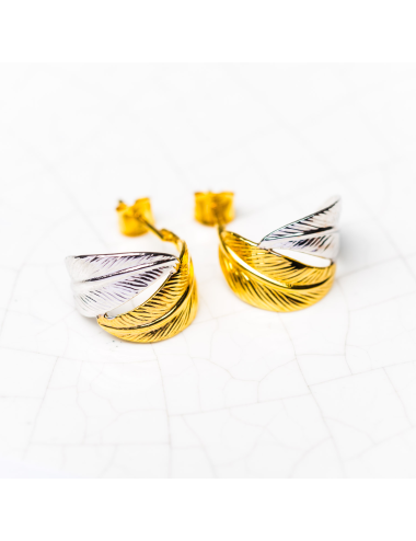 Boucles d'oreilles grande créole ailée - Or Bicolore 375 millièmes (9 Carats)