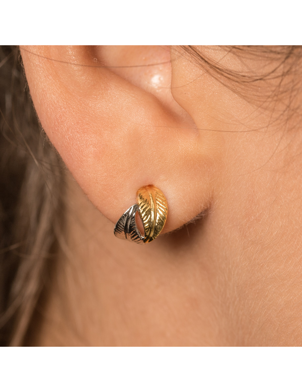 Boucles d'oreilles petite créole ailée - Or Bicolore 375 millièmes (9 Carats)