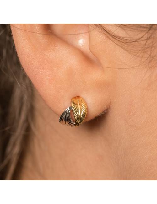 Boucles d'oreilles petite créole ailée - Or Bicolore 375 millièmes (9 Carats)