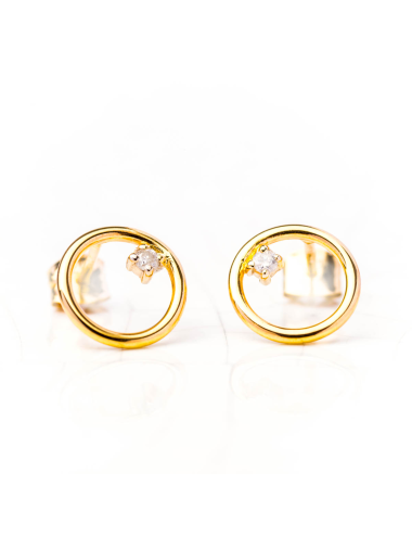 Boucles d'oreilles cercle de lumière et son diamant de laboratoire - Or Jaune ou Or Blanc 375 millièmes (9 Carats)