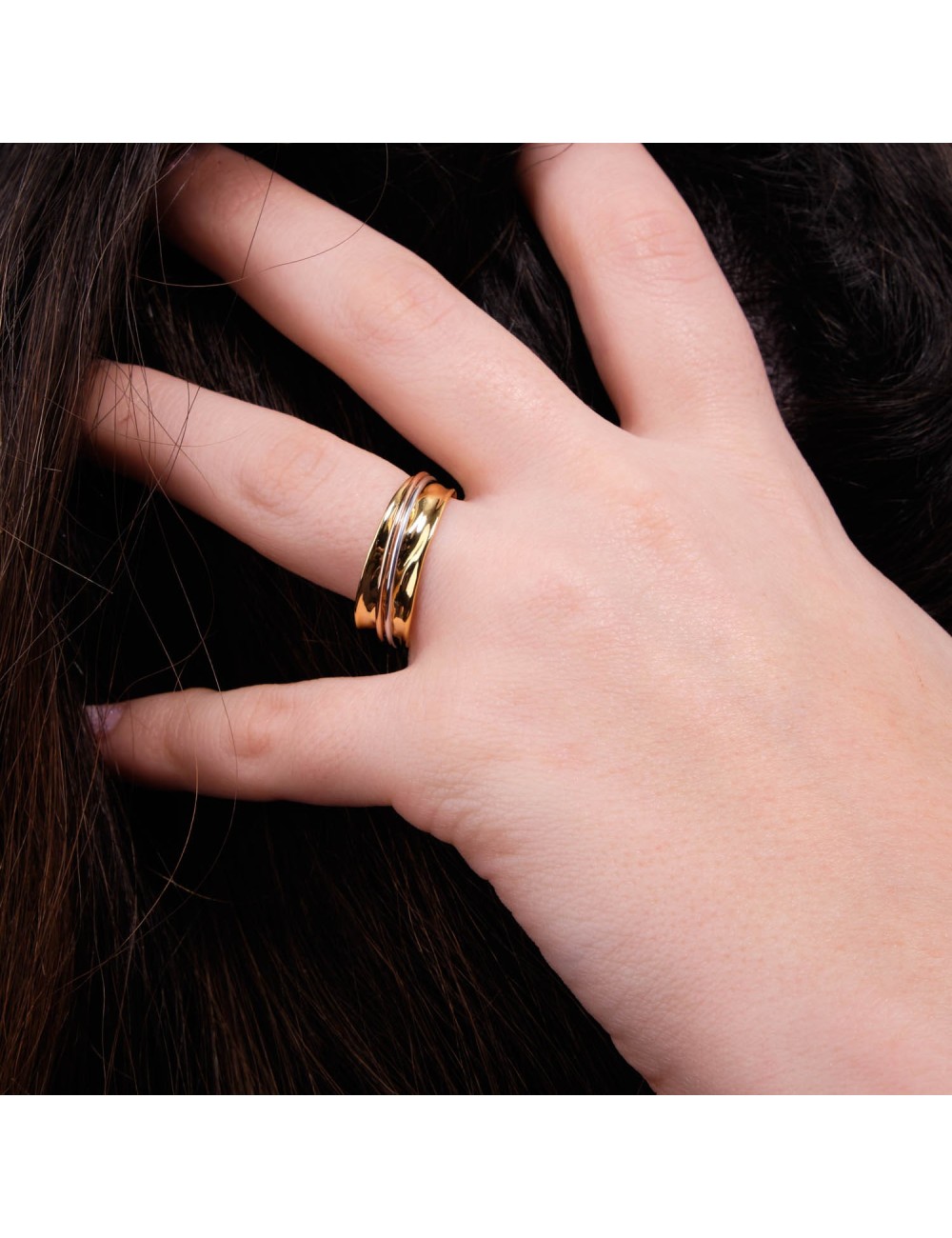 Bague Froissée petit modèle – Or jaune et blanc 375 millièmes et Or rose 750 millièmes