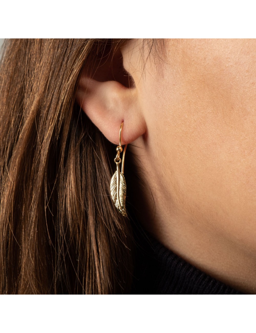 Boucles d'oreilles plume d'Or libre sur crochet - Or Jaune ou Or Blanc 375 millièmes (9 Carats)