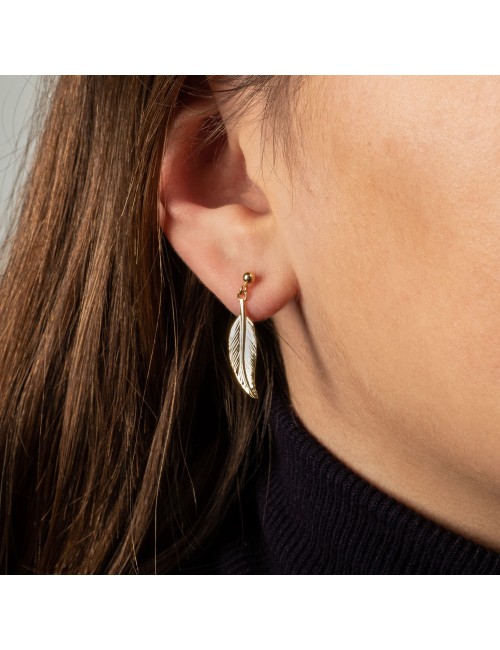 Boucles d'oreilles plume d'Or libre sur tige - Or Jaune ou Or Blanc 375 millièmes (9 Carats)