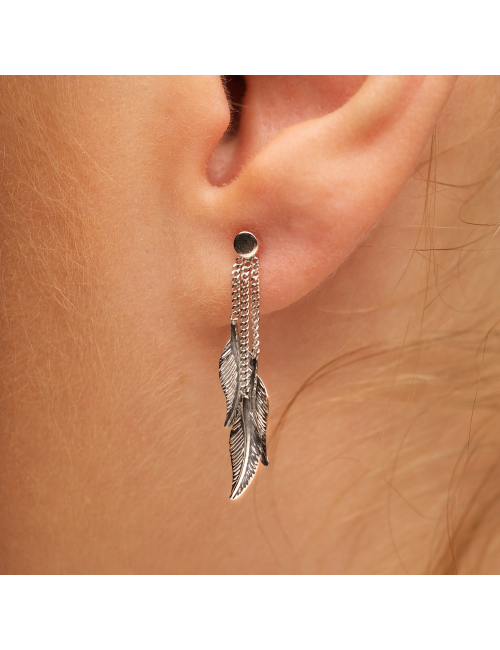 Boucles d'oreilles enfants 3 plumes pendantes en Or jaune ou Or blanc 9 carats