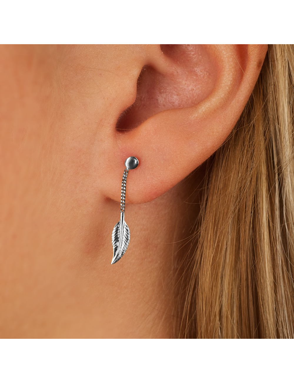 Boucles d'oreilles enfant ou bébé 1 plume pendante en Or jaune ou Or blanc 9 carats