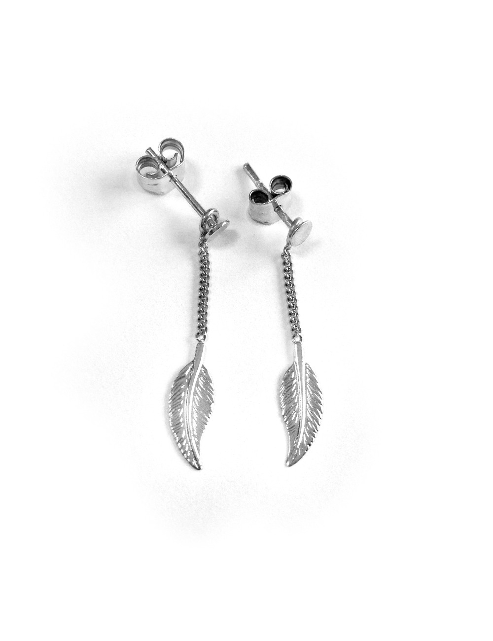 Boucles d'oreilles enfant ou bébé 1 plume pendante en Or jaune ou Or blanc 9 carats