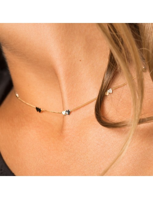 Collier duo de cœurs - Or Bicolore 375 millièmes (9 carats)