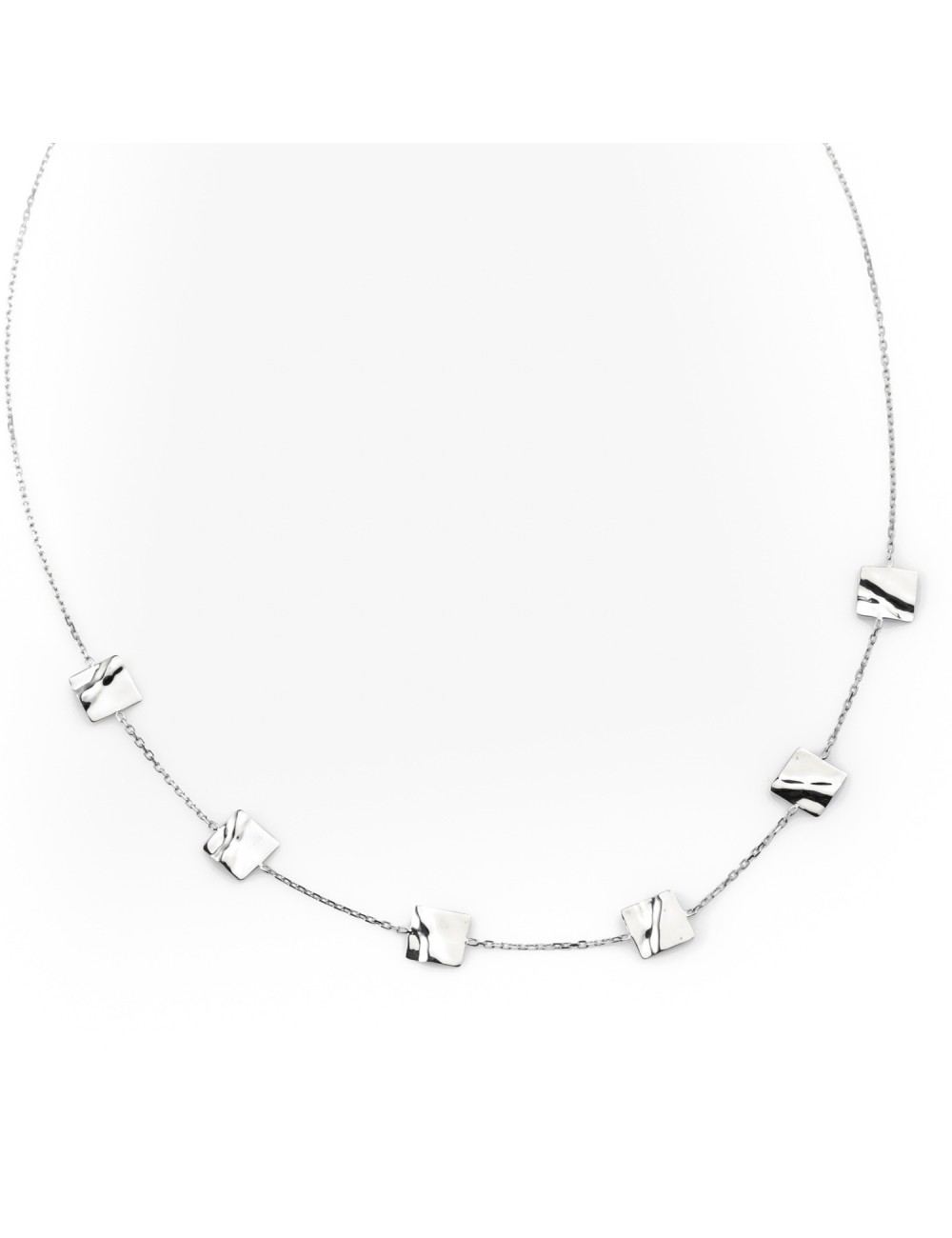 Collier de carrés lumineux froissés - Or Jaune ou Or Blanc 375 millièmes (9 Carats)