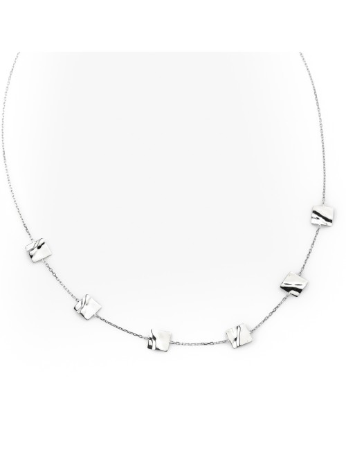 Collier de carrés lumineux froissés - Or Jaune ou Or Blanc 375 millièmes (9 Carats)