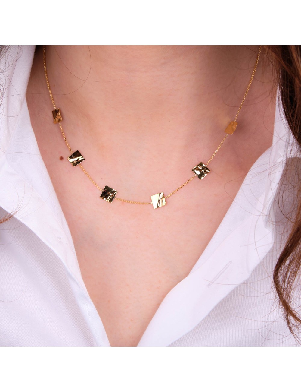 Collier de carrés lumineux froissés - Or Jaune ou Or Blanc 375 millièmes (9 Carats)