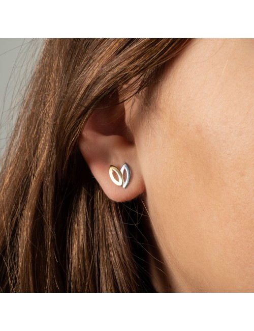 Boucles d'oreilles grandes navettes entrelacées - Or Bicolore 375 millièmes (9 Carats)