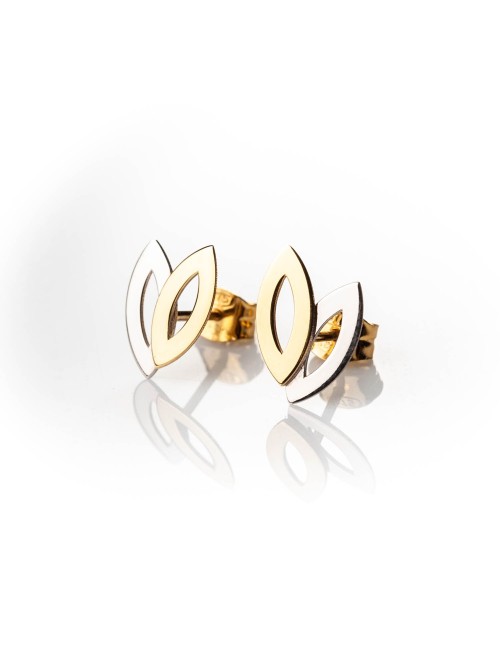 Boucles d'oreilles petites navettes entrelacées - Or Bicolore 375 millièmes (9 Carats)