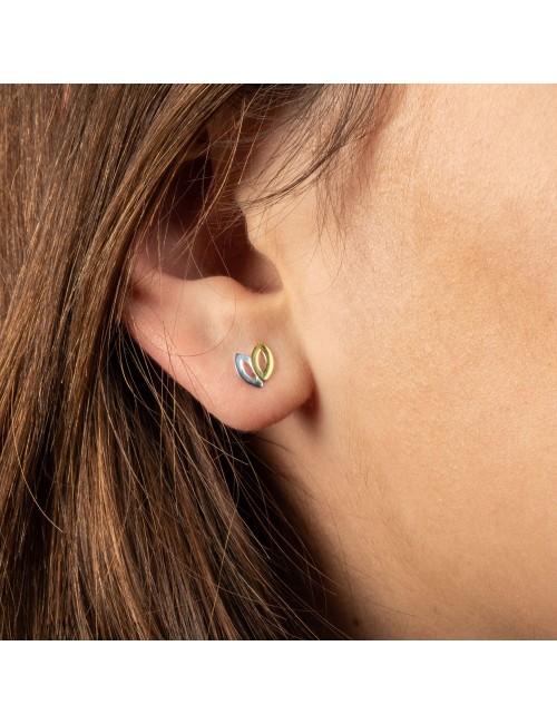 Boucles d'oreilles petites navettes entrelacées - Or Bicolore 375 millièmes (9 Carats)