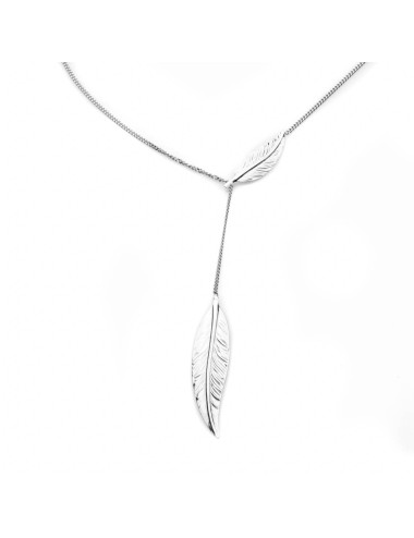 Collier double plume en Y - Or Jaune ou Or Blanc 375 millièmes (9 Carats)