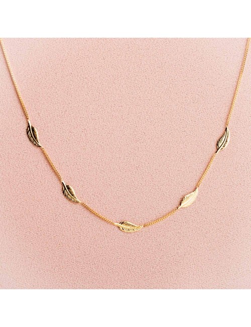 Collier enfant 5 petites plumes en Or jaune ou en Or blanc 9 carats
