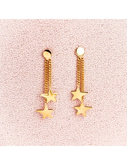 Boucles d'oreille enfant 2 étoiles asymétriques en Or jaune, Or blanc ou Or bicolore 9 carats