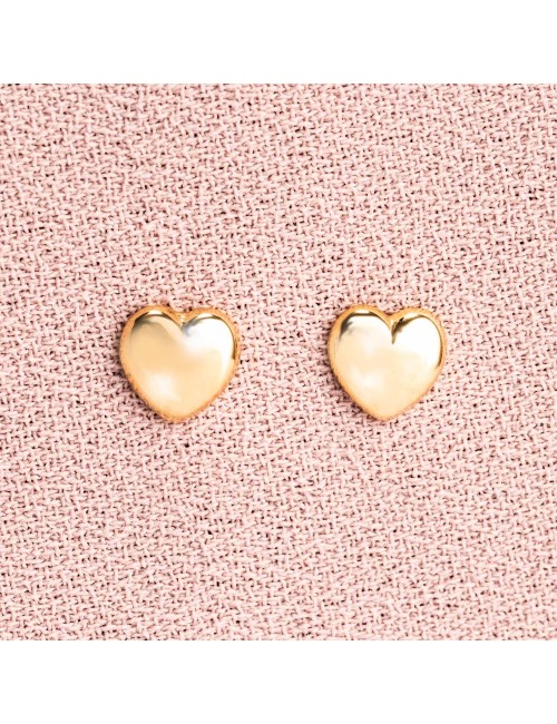 Boucles d'oreilles enfant coeur bombé en Or jaune ou en Or blanc 9 carats