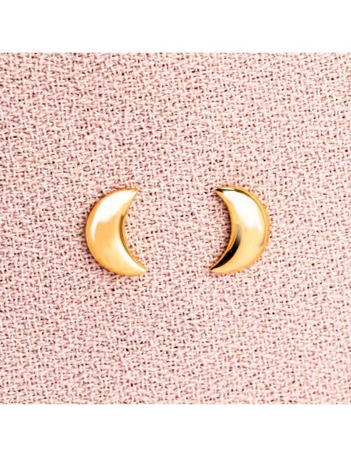 Boucles d'oreilles enfant lune bombée en Or jaune ou en Or blanc 9 carats