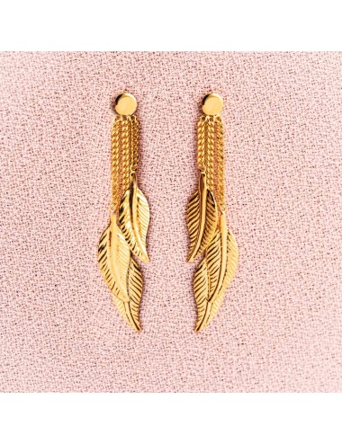 Boucles d'oreilles enfants 3 plumes pendantes en Or jaune ou Or blanc 9 carats