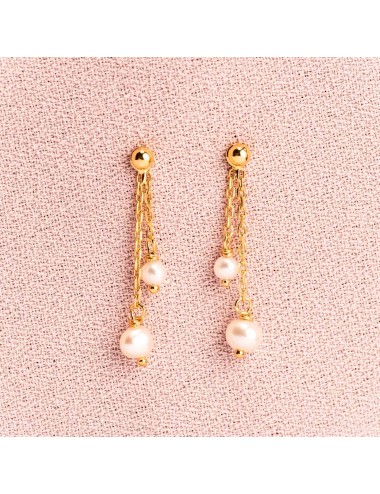 Boucles d'oreilles Enfant ou Bébé 2 pendants perles en Or jaune ou Or blanc 9 carats