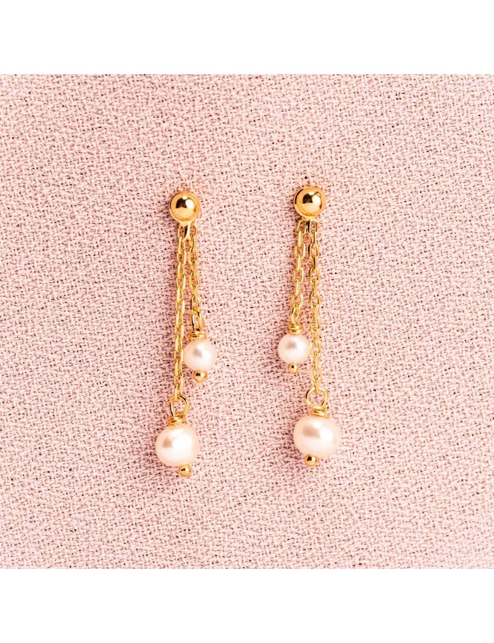 Boucles d'oreilles Enfant ou Bébé 2 pendants perles en Or jaune ou Or blanc 9 carats