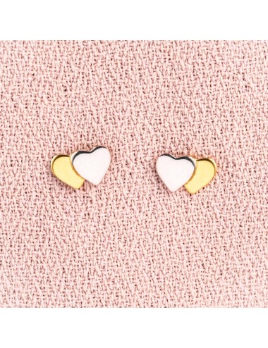 Boucles d'oreille pour Bébé ou Enfant coeurs en Or bicolore 9 carats