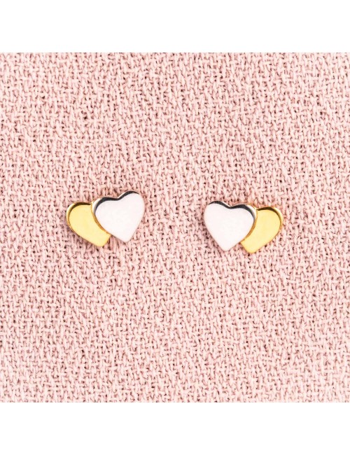 Boucles d'oreille pour Bébé ou Enfant coeurs en Or bicolore 9 carats