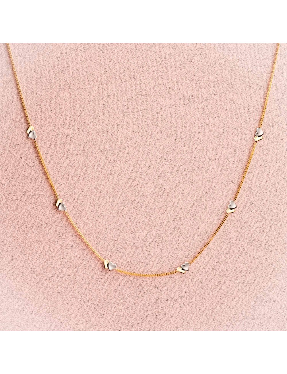 Collier pour enfant ou Bébé Double coeurs en Or bicolore 9 carats