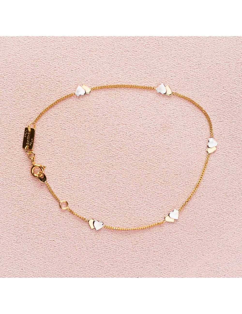 Bracelet pour enfant ou Bébé Double coeurs en Or bicolore 9 carats