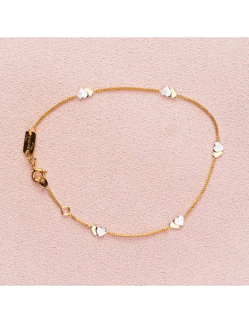 Bracelet pour enfant ou Bébé Double coeurs en Or bicolore 9 carats