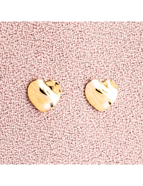 Boucles d'oreilles pour Bébé ou Enfant coeur froissé en Or jaune ou Or blanc 9 carats