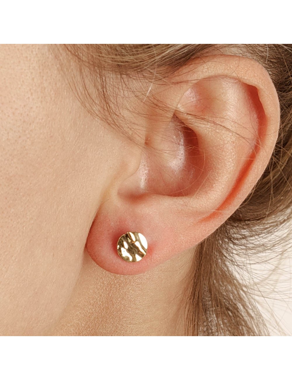 Boucles d'oreilles pour Bébé ou Enfant rond froissé en Or jaune ou Or blanc 9 carats