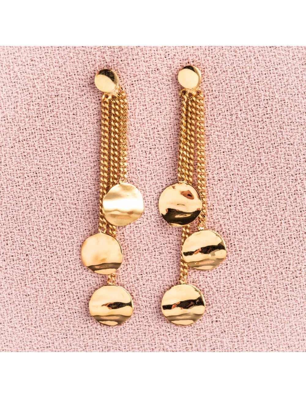 Boucles d'oreilles pour Bébé ou Enfant 3 pendants ronds froissés en Or jaune ou Or blanc 9 carats