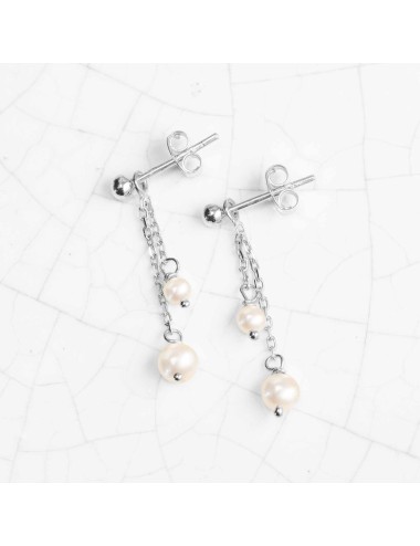 Boucles d'oreilles Enfant ou Bébé 2 pendants perles en Or jaune ou Or blanc 9 carats